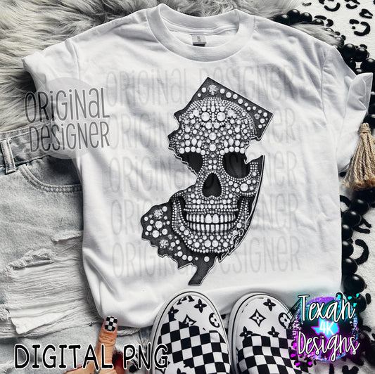 New Jersey skull rhinestones - DIGITAL PNG