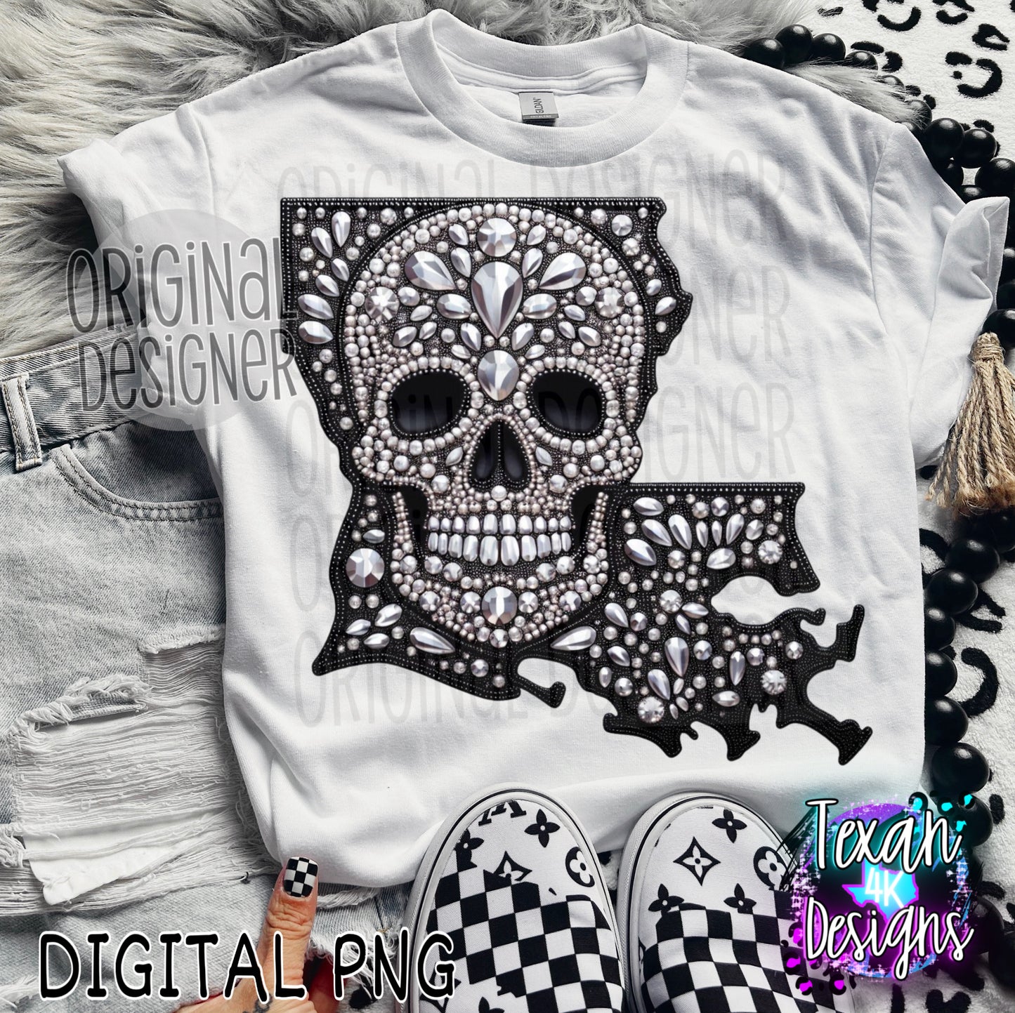 Louisiana skull rhinestones - DIGITAL PNG