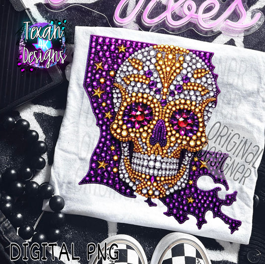 Louisiana skull rhinestones - DIGITAL PNG