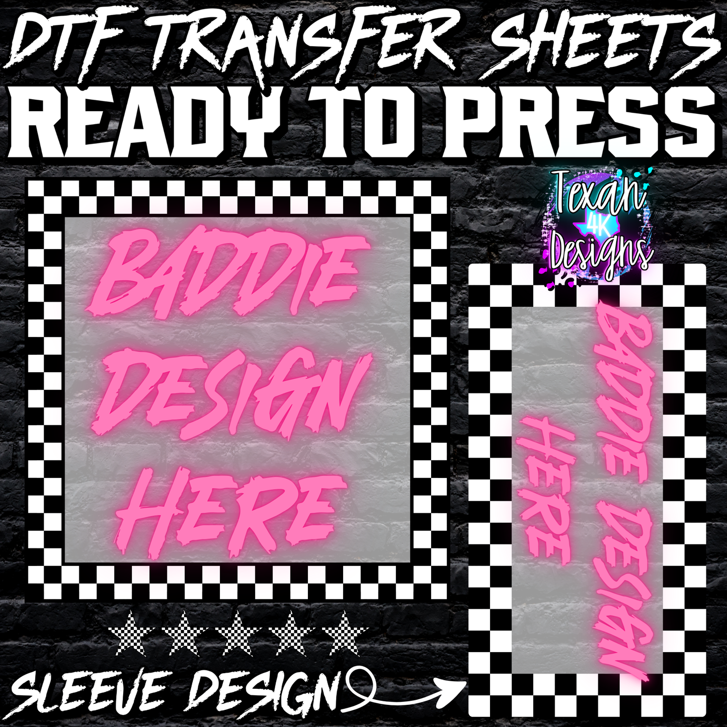 DTF transfer sheet w/ sleeve mock up edgy