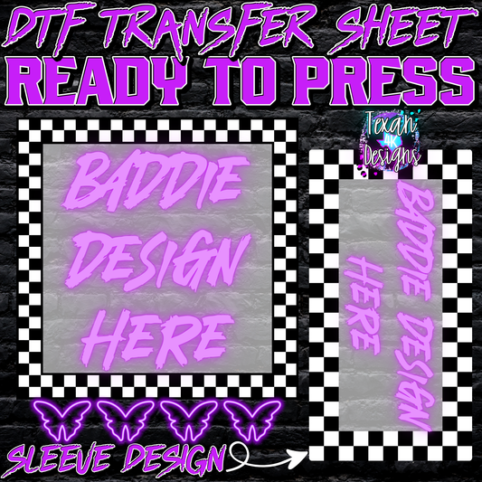 DTF transfer sheet w/ sleeve mock up edgy