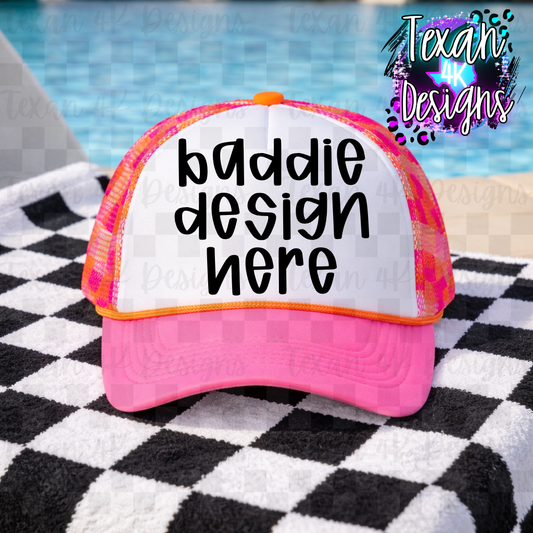 pink and orange checkered hat mock up