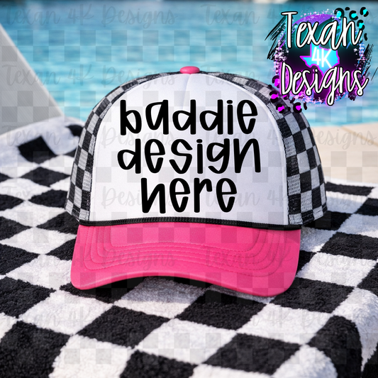 black pink checkered hat mock up