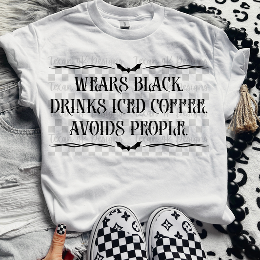 wears black. drinks iced coffee  advoids people - 2 DIGITAL PNG