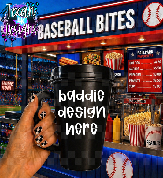 black trucker tumbler mock up- baseball