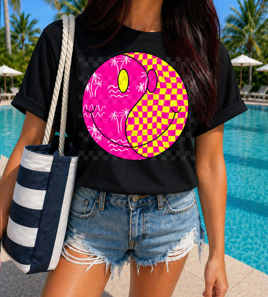 palm tree checkered smiley - DIGITAL PNG