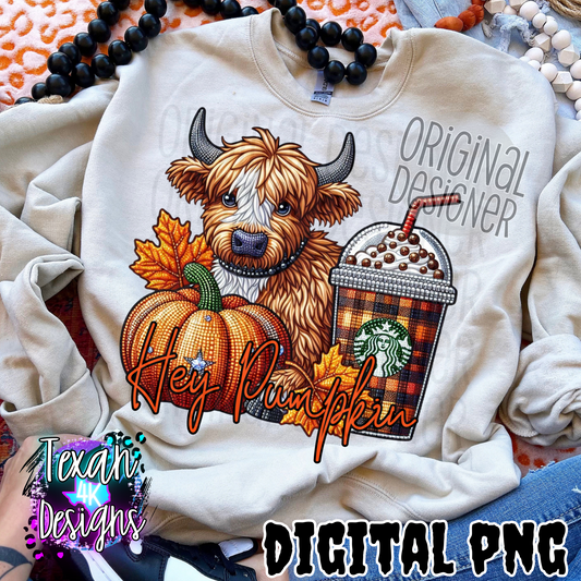 hey pumpkin highland cow with plaid logo - DIGITAL PNG