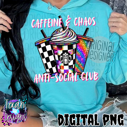 caffeine & chaos anti-social club white- DIGITAL PNG