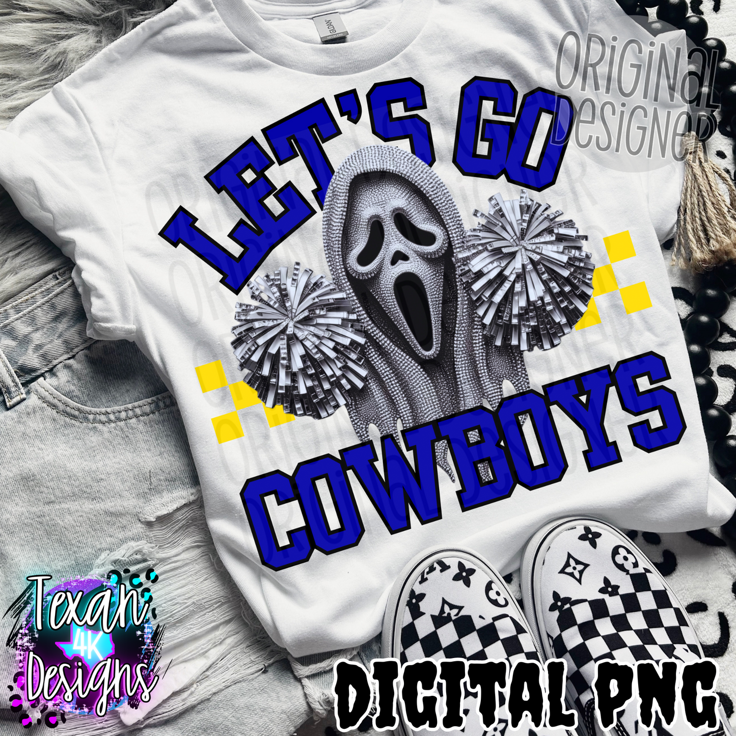 lets go cowboys royal blue yellow - DIGITAL PNG