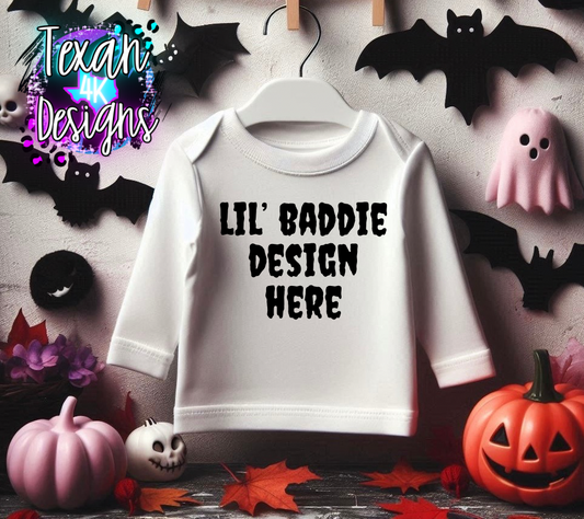 white long sleeve shirt toddler girl, edgy, spooky, creepy flatlay mock up