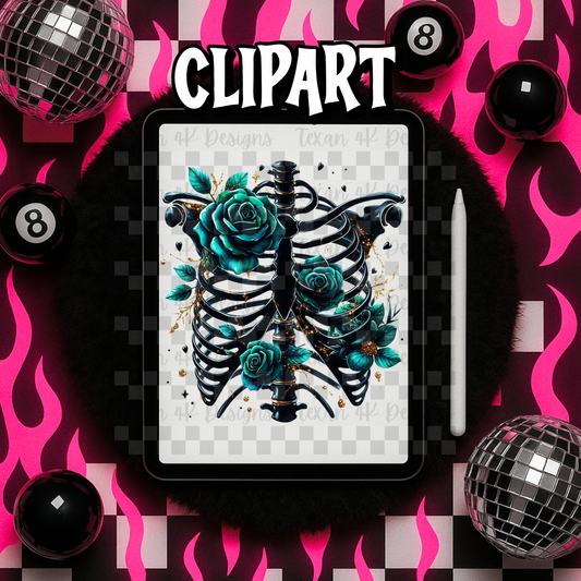 teal rose rib cage - clipart