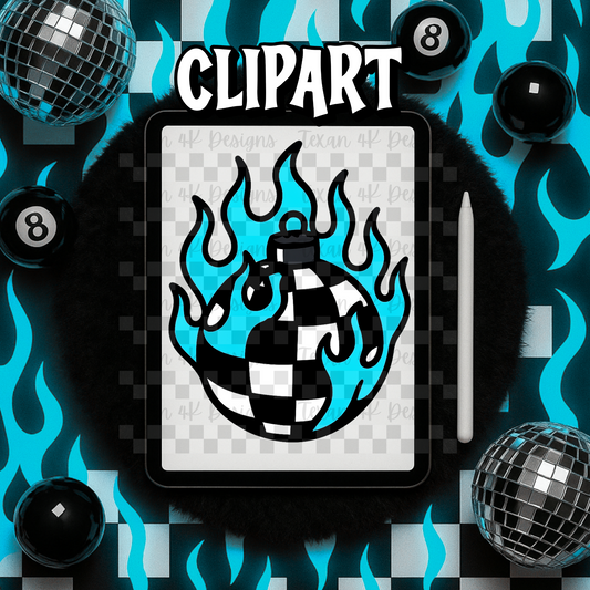 checkered flame ornament teal - clipart