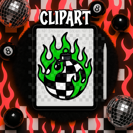 checkered flame ornament green  - clipart