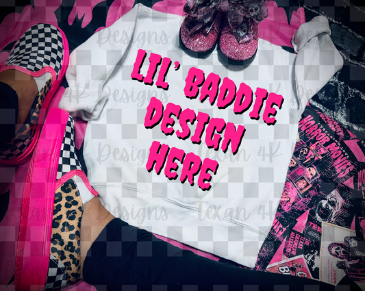 white crewneck sweatshirt, toddler girl, checkered, edgy, spooky, flatlay mock up