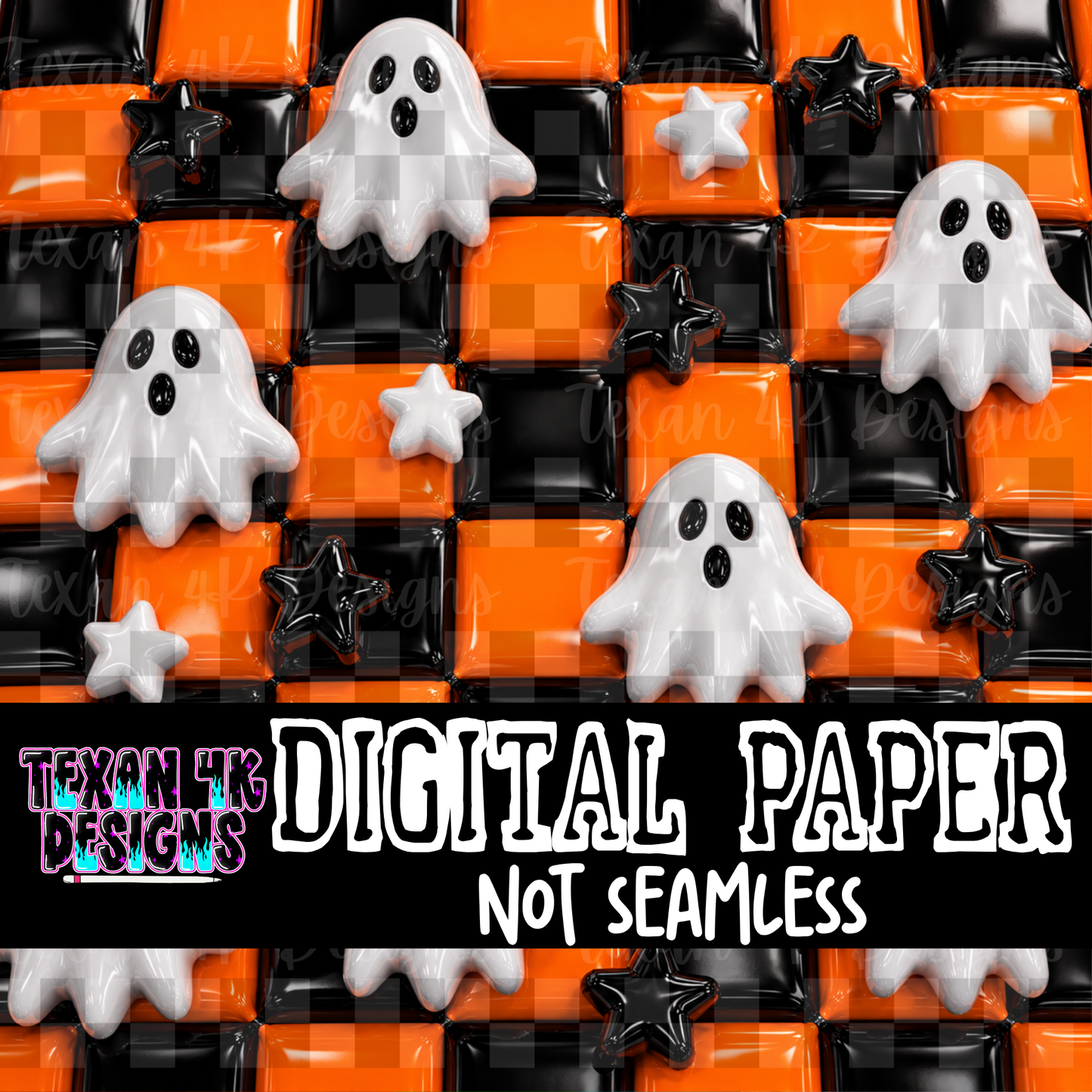 checkered ghost stars (orange) - DIGITAL PAPER