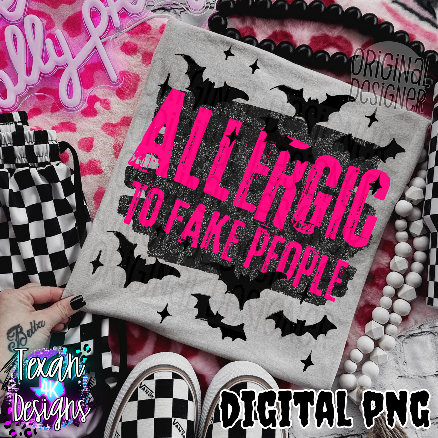 allerigic to fake people pink & orange - DIGITAL PNG