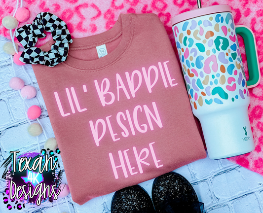 mauve crewneck sweatshirt, toddler girl, checkered, leopard, edgy, preppy, flatlay mock up