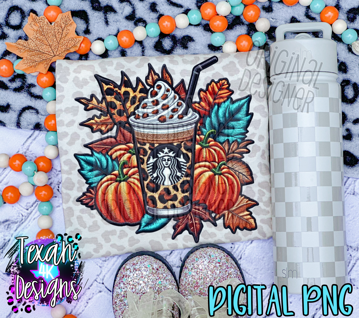 fall leopard print coffee - DIGITAL PNG