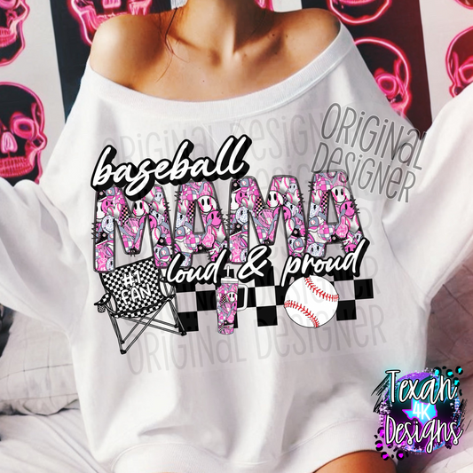 baseball mama loud & proud w/ white ball- DIGITAL PNG