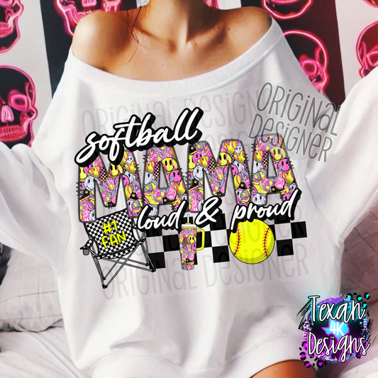 softball mama loud & proud w/ yellow ball- DIGITAL PNG