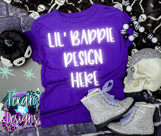 purple shirt, toddler girl, checkered, edgy, spooky, flatlay mock up