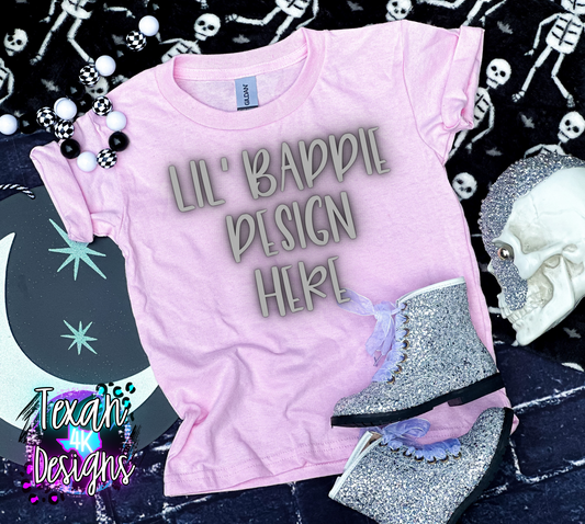 light pink shirt, toddler girl, checkered, edgy, spooky, flatlay mock up