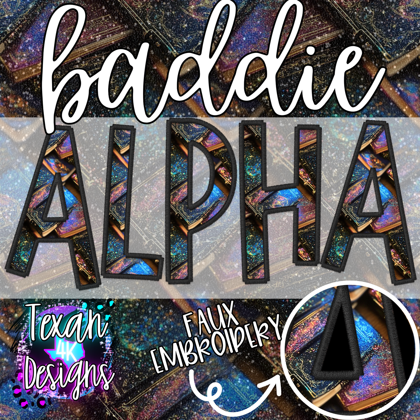 glitter old books BADDIE alphabet