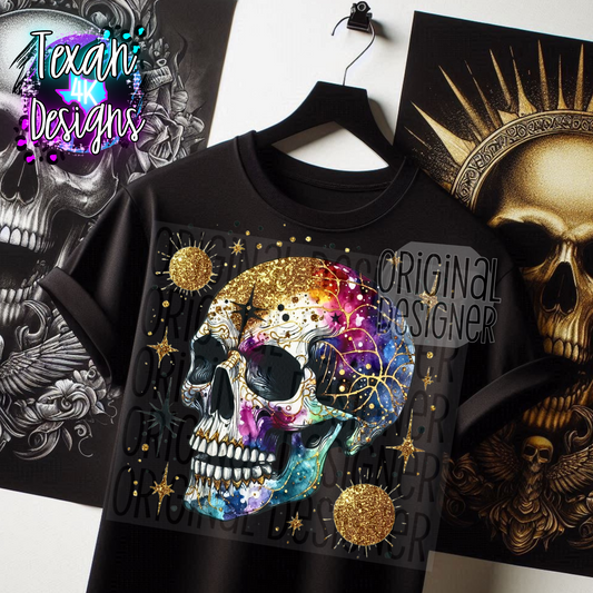gold gitter skull - DIGITAL PNG