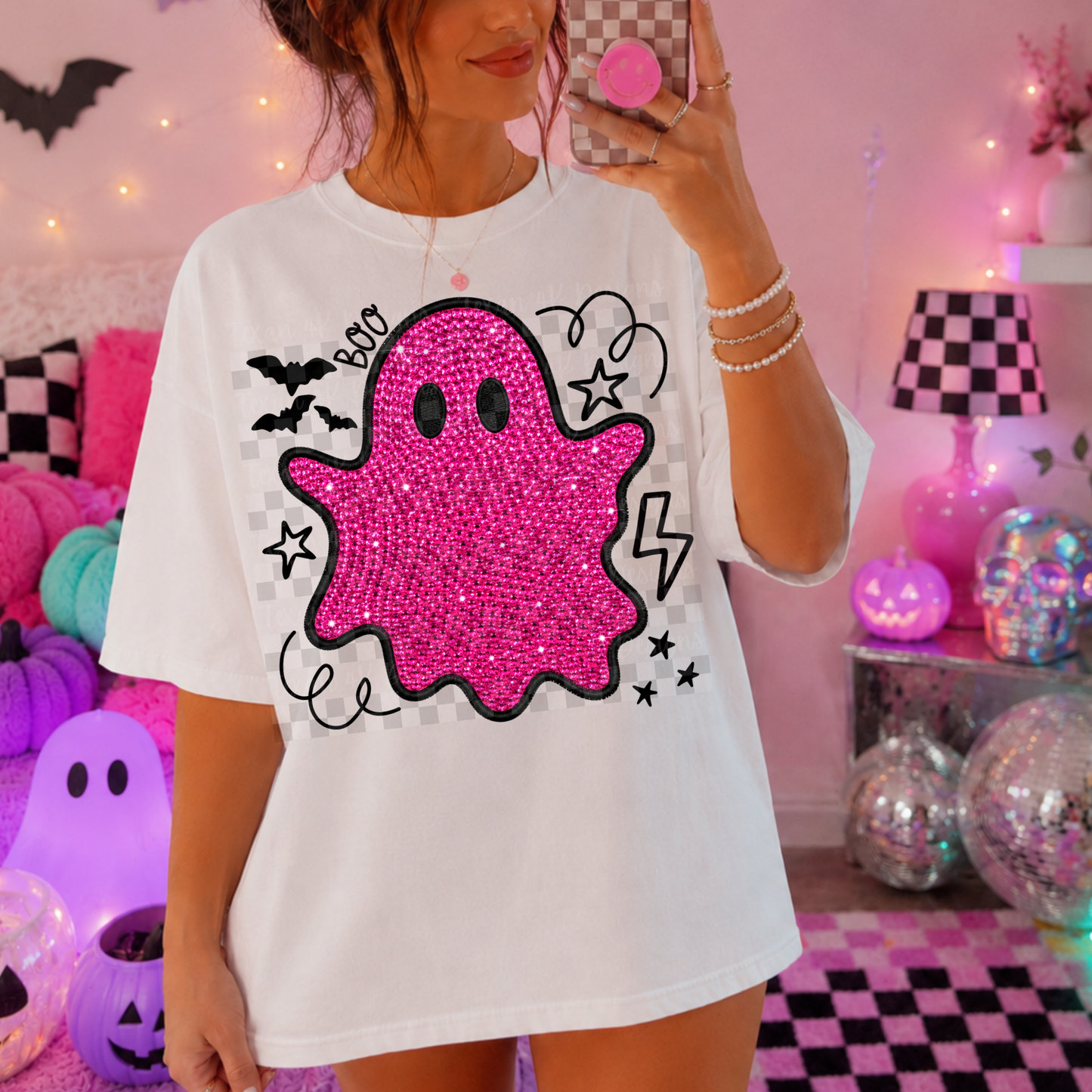 rhinestones doodle purple ghost (pink)- DIGITAL PNG