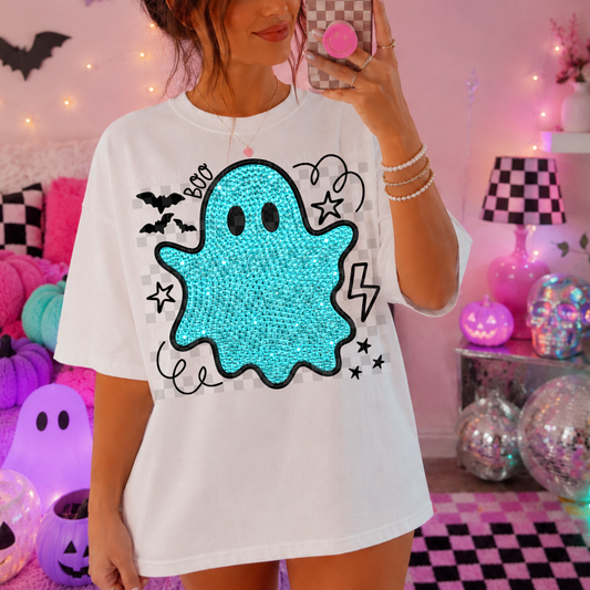 rhinestones doodle purple ghost (teal)- DIGITAL PNG