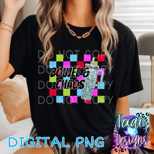 Boujee and Chaos neon checkered - DIGITAL PNG