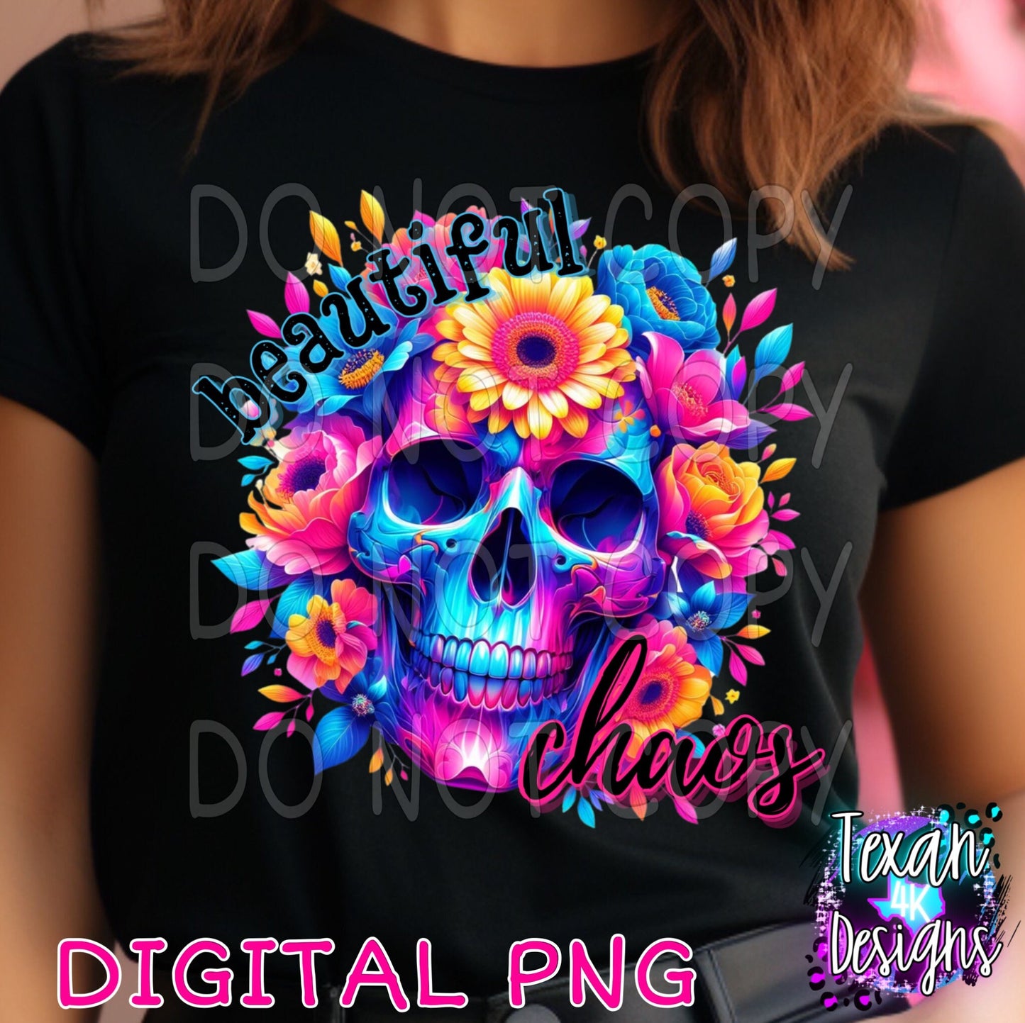 beautiful chaos - DIGITAL PNG - neon skull