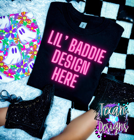 gildan black shirt, toddler girl, spooky, edgy, checkered, flatlay mock up