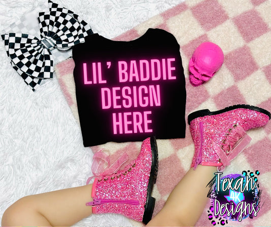 gildan black shirt with bow, toddler girl, checkered, flatlay mock up, digital download