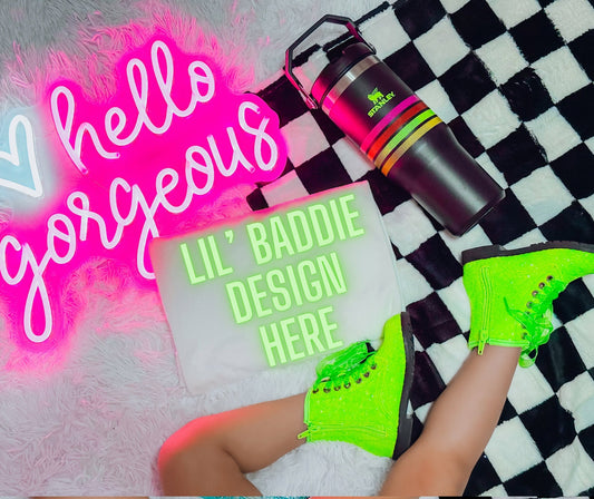 gildan white shirt, toddler girl, checkered, neon, flatlay mock up, digital download