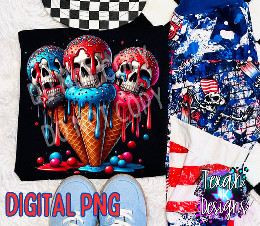 spooky skeleton 4th of july ice cream cones- DIGITAL PNG