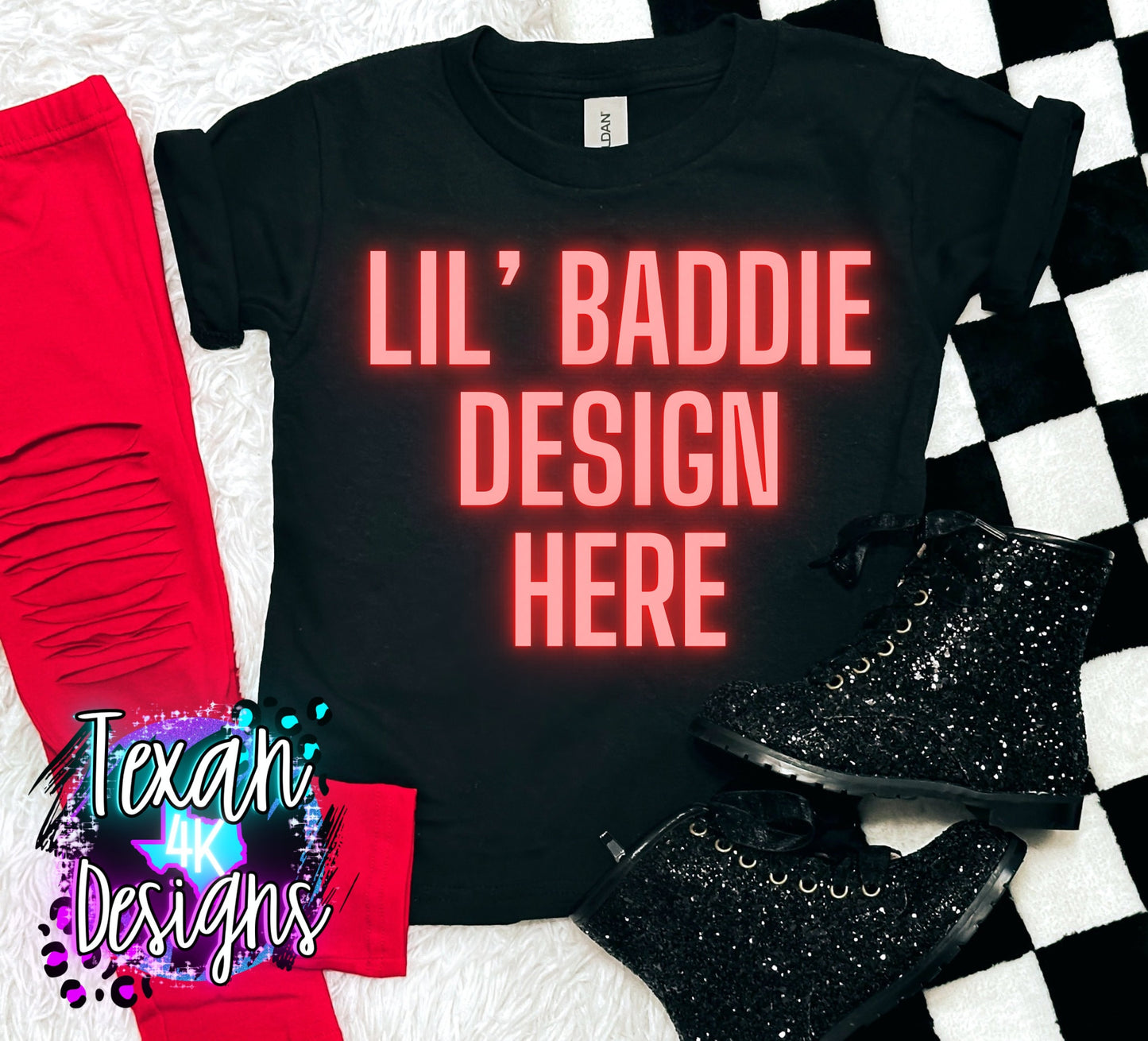 2 Glidan black kid shirt mock up, flatlay, checkered, edgy, checkered, toddler, digital download