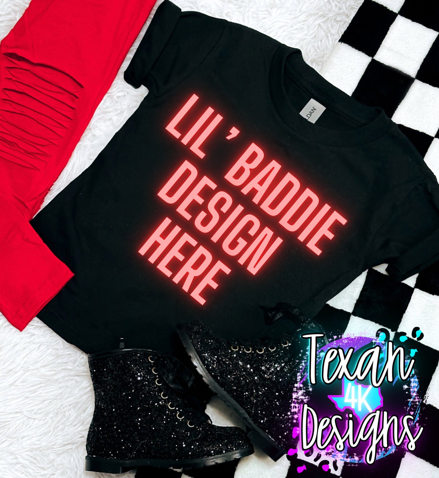 2 Glidan black kid shirt mock up, flatlay, checkered, edgy, checkered, toddler, digital download